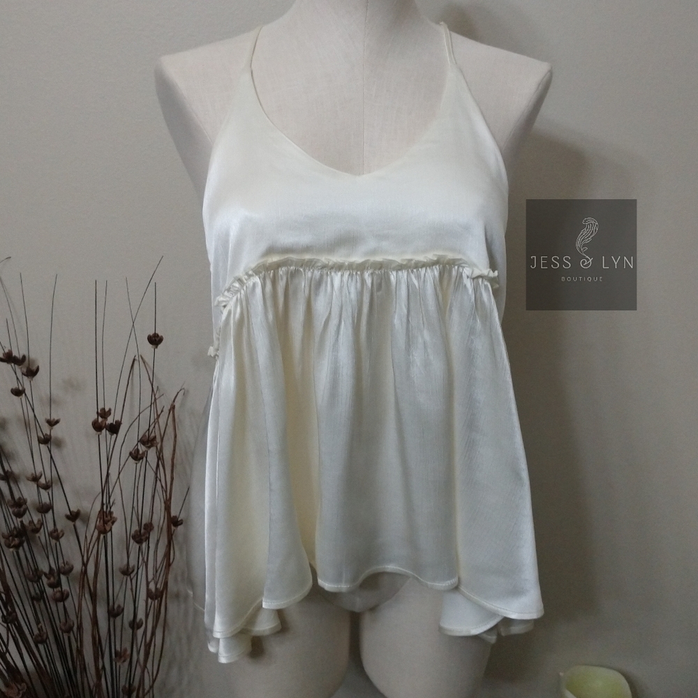🆕Off White/Ivory Flowy Babydoll Boho Tank w/Adjustable Straps - Picture 3 of 14